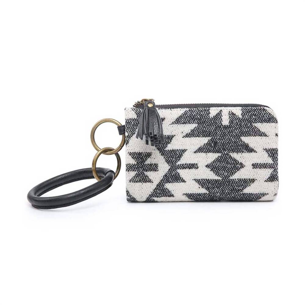 NEW JEN & CO. women's liv aztec bangle wristlet wallet in black/white